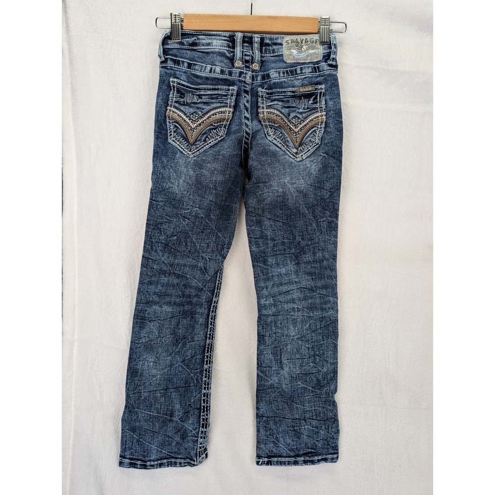 Salvage Supply Co. Mayhem Jr Jeans Boys Size 8 Buckle Distressed Rodeo Cowboy